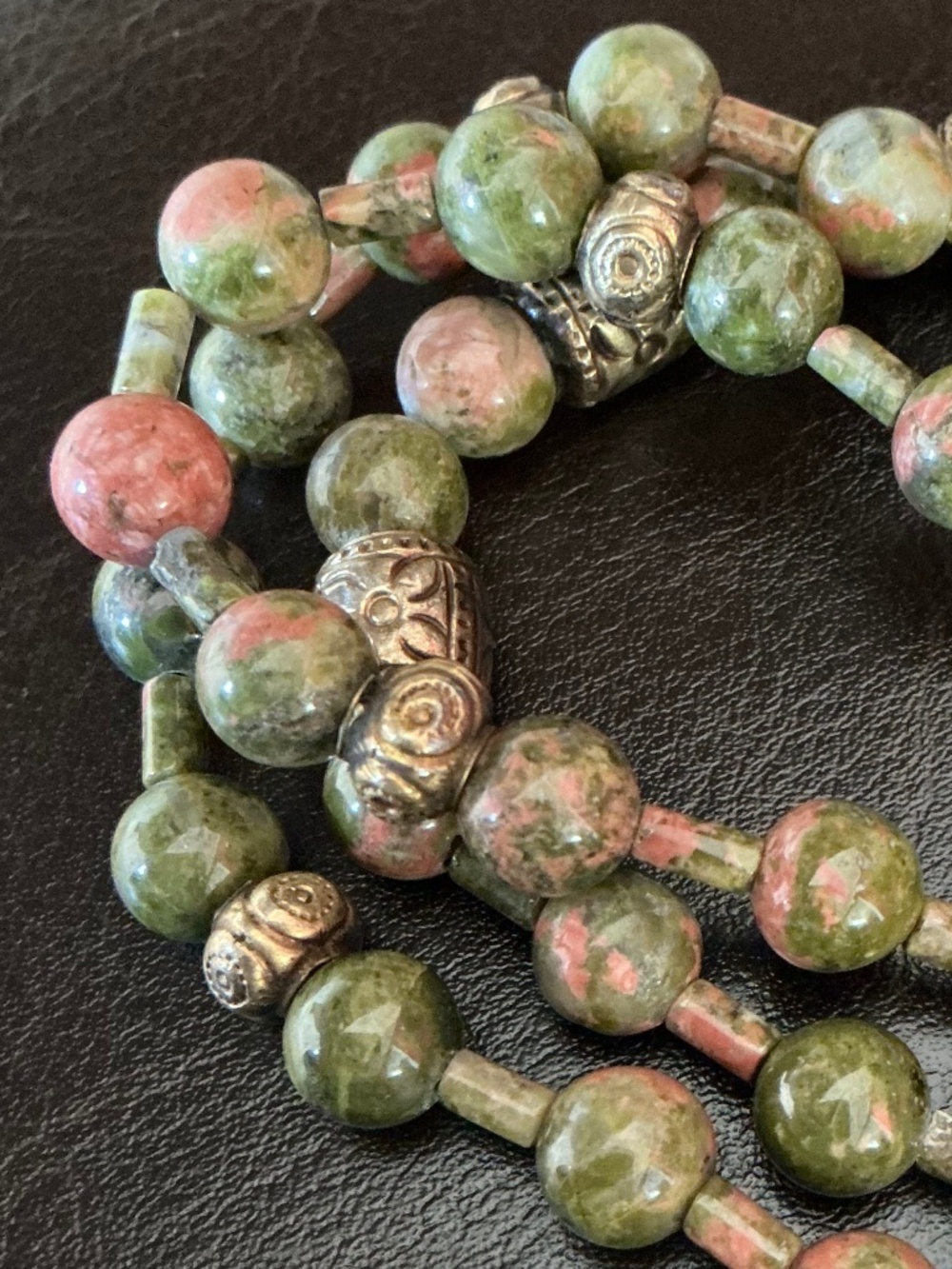 Vintage Unakite Natural Polished Bead Necklace & Earring Set Marbled Stones EUC - Picture 3 of 16